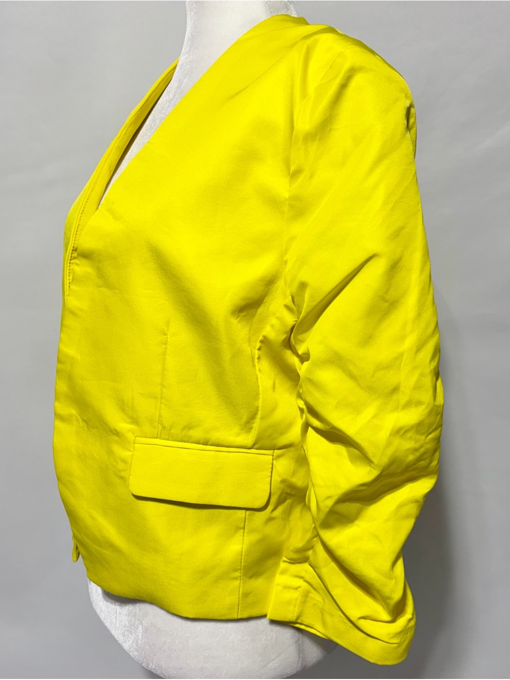 New H&M Ruched Sleeves Open Front Blazer Bright Yellow Size 12 - Picture 5 of 14